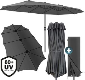 KINGSLEEVE® Sonnenschirm 460x270 cm UV Schutz 80+ Schutzhülle Kurbel Stabil Groß Garten Terrasse Balkon Doppelter Marktschirm Gartenschirm Anthrazit