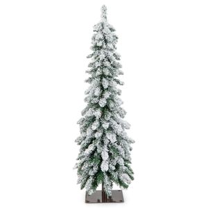 COSTWAY 120cm Bleistift Weihnachtsbaum mit Schnee, LEDs in warmweiß und bunt, 11 Lichtmodi, Timer, künstlicher Tannenbaum mit Beleuchtung & Metallständer, Christbaum Kunstbaum Weihnachten, Weiß