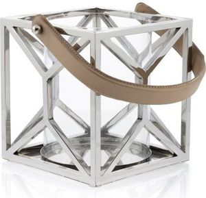 HowHomely Windlicht Stahl Quadrat 21cm - stilvolle Beleuchtung, silber