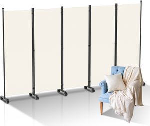 Jopassy Paravent auf Rollen 5 teilig Beige 284x181 cm Outdoor Raumteiler Garten Spanische Wand Trennwand Raumtrenner