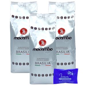 Mocambo Espresso Brasilia E Aroma Silber 3x 1000g | Ganze Bohnen | Kräftig-Vollmundiger Espresso | Traditionelle Langzeit-Trommelröstung | + Jassas Gebäck