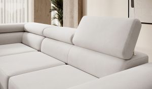 Selsey Ecksofa Stevil - L-Sofa mit Schlaffunktion, Bettkasten, Ottomane links, Veloursbezug Creme