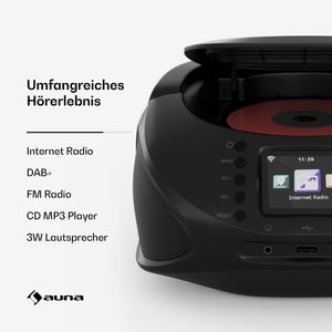 Auna tragbare Stereoanlage CD/MP3-Player, Internet-FM-Radio, WLAN, Bluetooth/USB/Aux, 2,4 TFT-Display, Lautstärke 3W - Praktisch Für Musikliebhaber auf Reisen