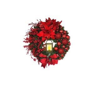 Weihnachtskranz, LED Retro Leuchtlampe, Große rote Blume, B40 cm