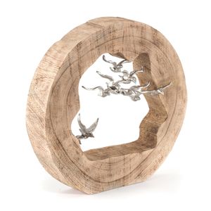 DESIGN SKULPTUR "BIRDS" |  29 cm, Holz mit Aluminium | Dekfofigur