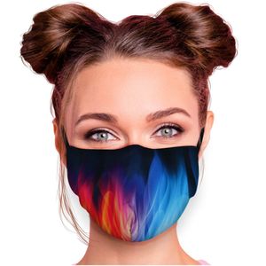 Mundschutz Maske in verschiedenen Farben Stoffmaske mit Motiv Mund- Nasenschutz mit wechselbarem Filter einstellbare Ohrbügel, Modell wählen:Flamme Rot-Blau