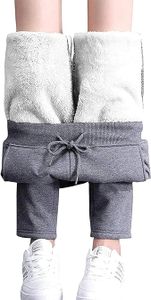 Damen Winter-Thermohose mit Fleece-Futter, Warme Jogginghose mit Taschen und Hoher Taille für Training und Freizeit, Grau