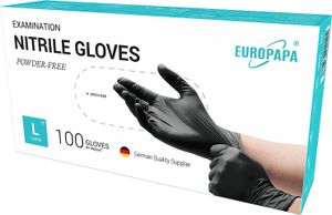 EUROPAPA 100x Nitrilhandschuhe Box Einweghandschuhe, Einmalhandschuhe, Untersuchungshandschuhe, Nitril Handschuhe, Schwarz M