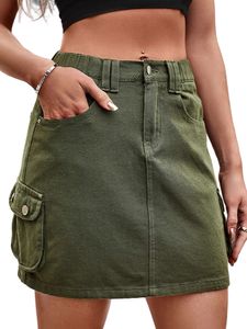 Frauen Unifarben Zip Cargo Jeansrock Sommer Festkörperjeans Röcke Reguläre Mehrfach Pockets