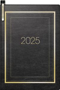 Brunnen 1071336905 Taschenkalender Modell 713 (2025)| 2 Seiten = 1 Woche| A7| 160 Seiten| SOFT-Einband mit Ziergoldrand| schwarz