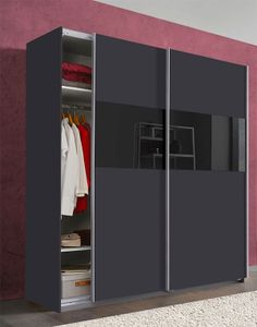 Schwebetürenschrank Kleiderschrank Bramfeld graphit / schwarzglas 180cm