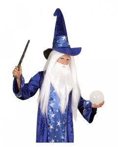 Zaubererperücke mit Bart Weiß für Kinder als Kostümaccessoire für Halloween und Karneval