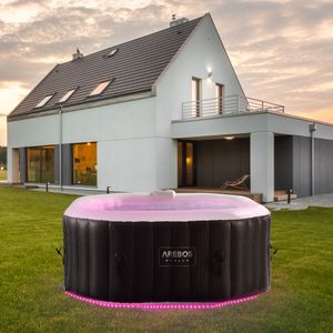 AREBOS Whirlpool mit LED Beleuchtung,  Aufblasbar,  In- & Outdoor, 154x154 cm, 4 Personen, 110 Massagedüsen, mit Heizung,  600 Liter, Inkl. Abdeckung