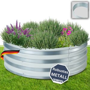 DELUKE® Hochbeet für Garten RUND - Verzinkter Stahl Wetterfest | Hochbeet Metall rund Bausatz Pflanzenbeet Blumenbeet Gartenbeet Kräuterbeet für Garten Gemüsebeet | Silber, 61,5x61,5x30,5cm