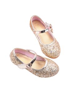 Kinder Mädchen Glänzende Prinzessin Schuhe Bequeme Tanzschuhe Kurze Ferse High Heels,Farbe: Golden ,Größe:34
