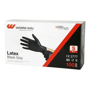 Work-Inn Latex Black Grip Einmalhandschuhe schwarz puderfrei (S, 100 Stück)