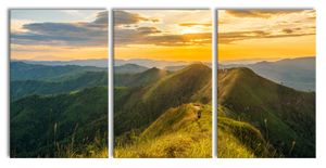 Gebirgszug bei Sonnenuntergang, XXL Leinwandbild in Übergröße 240x120cm Gesamtmaß 3 teilig / Wandbild / Kunstdruck