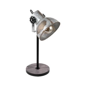 EGLO Tischlampe Barnstaple, Vintage Tischleuchte im Industrial Design, Retro Nachttischlampe aus Stahl im Zink Used-Look, Holz, E27, inkl. Schalter