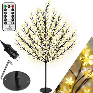 KESSER® Kirschblütenbaum mit Fernbedienung | Lichterbaum Indoor Outdoor Metallfuß Stabil | Weihnachten Beleuchtung Leuchtbaum  Warmweiß