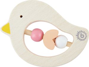 Bieco Vogel Beißring Baby aus Holz, 10 cm | Ab 0 Monate | Greifling Baby Holz mit Holzperlen Orange Rot | Beissring für Baby zum Zahnen | Baby Zahnungshilfe Holztiere | süßer Beißring Holz Perlen