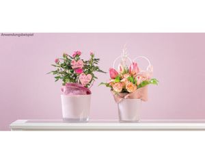 Glastopf Pflanzgefäß Teelichtglas rund Übertopf rosa 14,5 cm