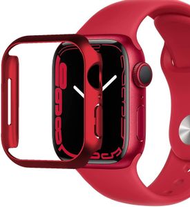 Hülle für Apple Watch Series 7 Schutzhülle Case 41mm  Display Schutzglas 9H Rot