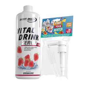 Vital Drink Zerop 1000 ml Flasche + GRATIS Dosierpumpe, Geschmack: Erdbeere