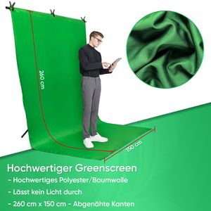 PIXETOOL - Greenscreen mit Ständer (2,6m x 1,5m) - Fotohintergrund - Fotostudio – Green Screen - Hintergrund Fotografie