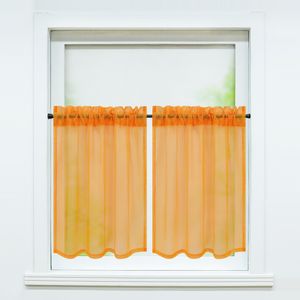 2er Set Scheibengardine, Voile Bistrogardine mit Tunnelzug Küchengardinen, Uni transparent, Orange BxH 66x61cm
