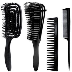 Haarbürsten für Damen, Haarkamm für Frauen und Entwirrungs-Paddelbürste, ideal für nasses oder trockenes Haar, kein Verheddern mehr, für glattes, langes, dickes, lockiges natürliches Haar, schwarz, 4 Stück,Schwarz