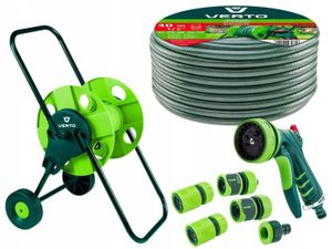 VERTO Schlauchwagen mit Schlauch 1/2 Zoll 30 m + Wasserspritze + 3 x Schlauchverbinder, Wasserstop, Hahnverbinder - Gartenbewässerung Komplettes