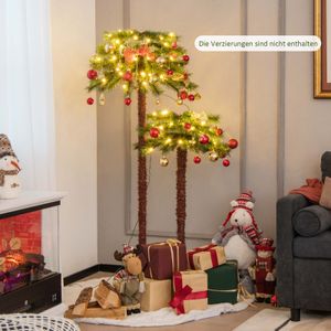 COSTWAY Vorbeleuchtete künstliche Palme, Weihnachtsbaum mit 84 PVC-Zweigspitzen & 100 LED-Leuchten, Kunstpalme für den Sommerurlaub, ideal für Zuhause, Schule, Büro, 2-er Set, einfache Einrichtung