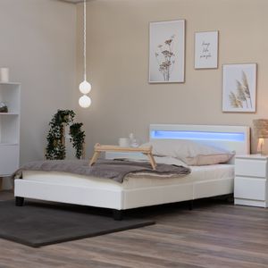 HOME DELUXE - LED Bett ASTRO 140 x 200 Weiß Polsterbett Bett inkl. Lattenrost