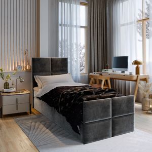 Masseno Boxspringbett ARIEL 100 100x200 cm Komplett-Set mit Bonell Matratze und Topper, Polsterbett mit Bettkästen -Dunkelgrau, PAROS 06 Masseno Boxspringbett ARIEL 100 100x200 cm Komplett-Set mit Bonell Matratze und Topper, Polsterbett mit Bettkästen -Dunkelgrau, PAROS 06