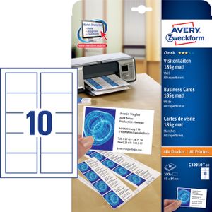 Avery Zweckform® C32010-10 C32010-10 Klasické vizitky, 85 x 54 mm, obojstranne potiahnuté - matné, 10 listov/100 ks