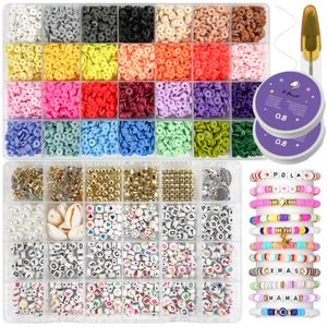 DIY Perlen-Set mit 6.500 Flachen Tonperlen – Schmuck Basteln mit Buchstaben & Emojis für Kinder & Erwachsene