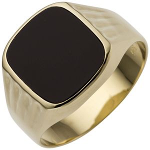 Herren Ring aus 585 Gold Gelbgold mit Onyx schwarz flach B: 14,7mm,Innenumfang 58mm  Ø18.5mm