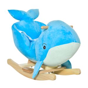 HOMCOM Schaukelpferd mit Wal-Design Sound Plüsch Schaukeltier Babyschaukel Spielzeug für 18-36 Monaten Kinder Pappelholz Blau 60 x 33 x 50 cm