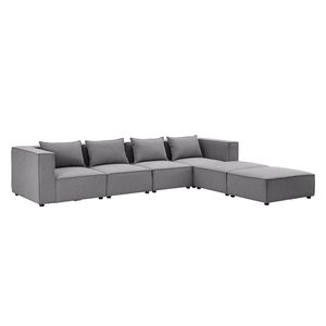 Juskys modulares Sofa Domas XXL - Couch Wohnzimmer - 2 Ottomanen, Lehnen & Kissen - Stoff Dunkelgrau