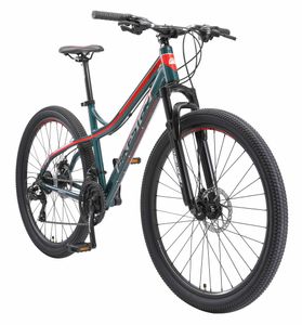 BIKESTAR hardtail hliníkový horský bicykel 27,5 palca, 21 rýchlostí Shimano s kotúčovou brzdou | 17 palcový rám MTB bicykel pre dospelých a mládež | Zelená a červená
