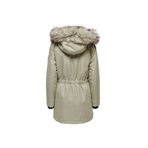 ONLY Damen Winter-Jacke OnlIris einfarbiger Parka Mantel Fellkapuze Winter, Farbe:Beige, Größe:XL