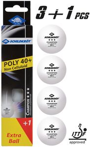 TT-Ball 3-Stern CHAMPION POLY 40+, white, 3+1, 4pcs.Promobox