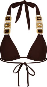 Moda Minx Bikinioberteil Boujee Triangel Top mit stilvollem Steinbesatz Coffee XS
