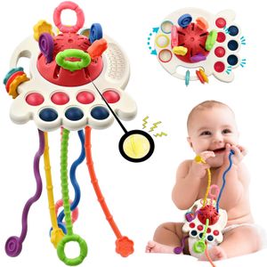 Baby Sensory Montessori Spielzeug von 1 2 Jahren, Travel Toddler Toy Boy Girl Birthday Gifts, Soft Silikon Pull Cord Spielzeug für Neugeborene 6 9 12 18 Monate, rot