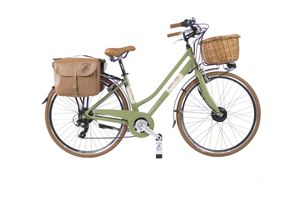 Elektro-Fahrrad Dolce Vita by Canellini Citybike Frau Aluminium mit Korb und Seitentasche - Olivegrun 50
