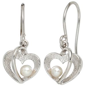 JOBO Ohrhänger 925 Sterling Silber rhodiniert teileismatt 2 Süßwasser Perlen Ohrringe JOBO Ohrhänger 925 Sterling Silber rhodiniert teileismatt 2 Süßwasser Perlen Ohrringe