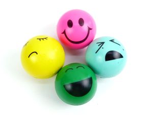 4 x Flummi + Gesicht Springball Hüpfball grün, blau, pink, gelb Mitgebsel 45mm