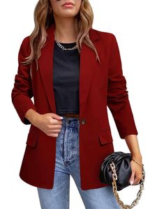 Damen Blazer Knöpfen Herbst Mantel Langarmshirt Bluses Top Leicht Jacke Outwear Cardigan Rot,Größe 3XL