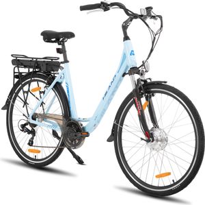 Hiland 28 Zoll Aluminium E-Bike für Damen und Herren, 250 Watt City Commuter E-Bike, 36V 7.8Ah abnehmbarer Akku mit Gepäckträger, Schutzbleche, Weiß