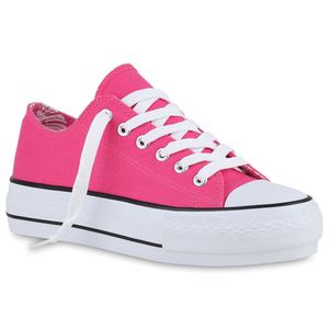 VAN HILL Damen Sneaker Low Plateau Schnürer Stoff Schnür-Schuhe 840380, Farbe: Pink, Größe: 39